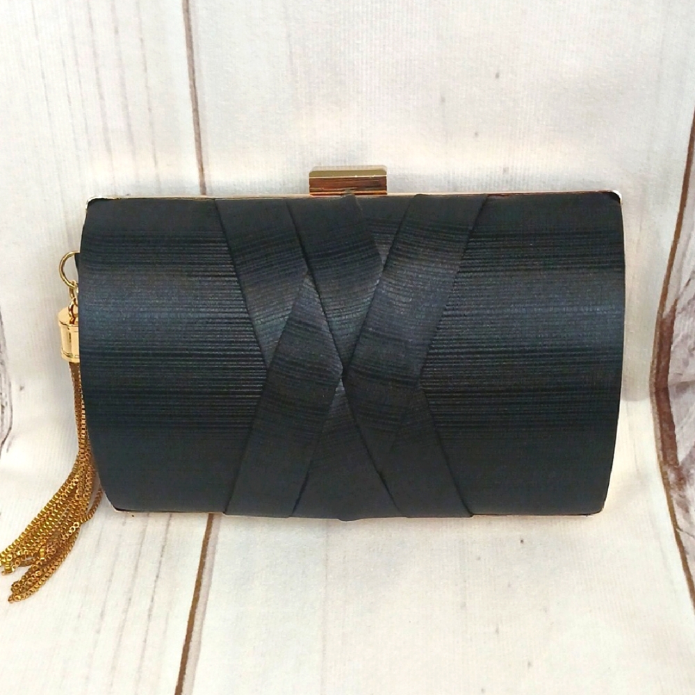 SALE Elegant Black Fabric Gold Clutch Chain Evening Bag Clutch Purse Prom Bag